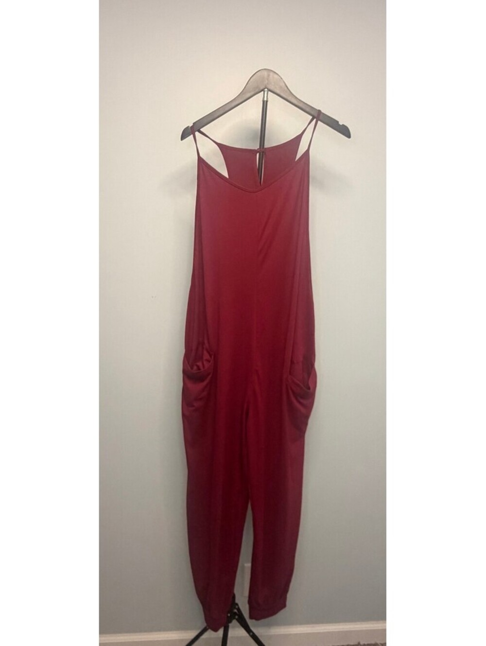 Women's Burgundy Sleeveless Jumpsuit with Pockets